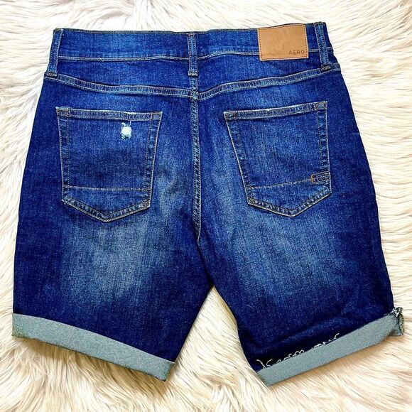 Aero Slim Cut Off Distressed Bermuda Denim Shorts Size 31 - Picture 3 of 3